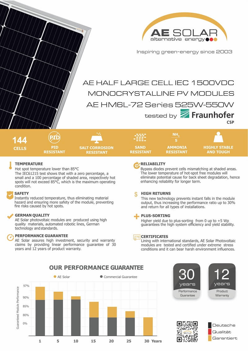 catalogue tấm pin năng lượng mặt trời AE Solar 550W